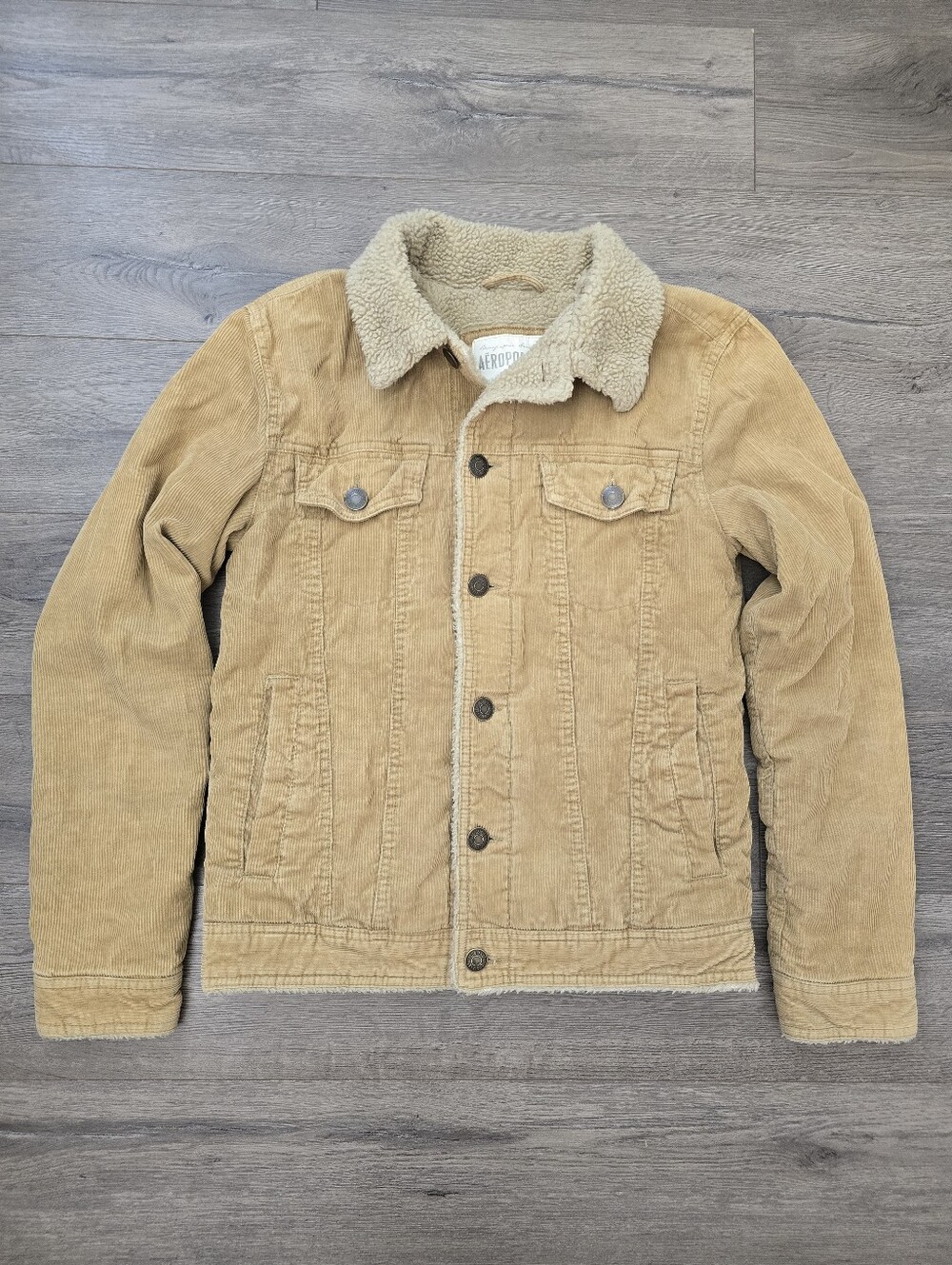 Y2K Aéropostale tan corduroy sherpa-lined trucker jacket Womens XS